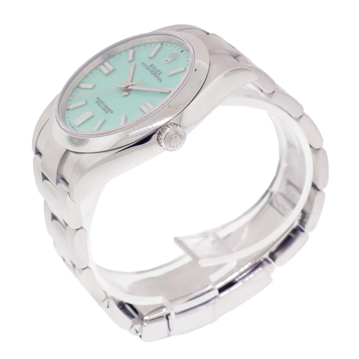 Rolex Oyster Perpetual 39mm Stainless Steel CUSTOM  Tiffany Blue Index Dial & Smooth Bezel 114300