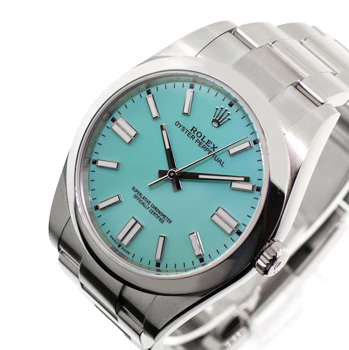 Rolex Oyster Perpetual 39mm Stainless Steel CUSTOM  Tiffany Blue Index Dial & Smooth Bezel 114300