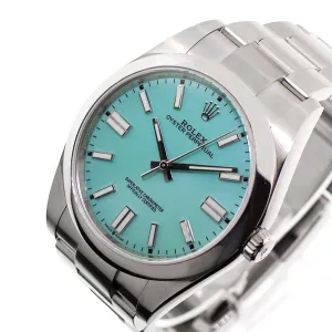 Rolex Oyster Perpetual 39mm Stainless Steel CUSTOM  Tiffany Blue Index Dial & Smooth Bezel 114300