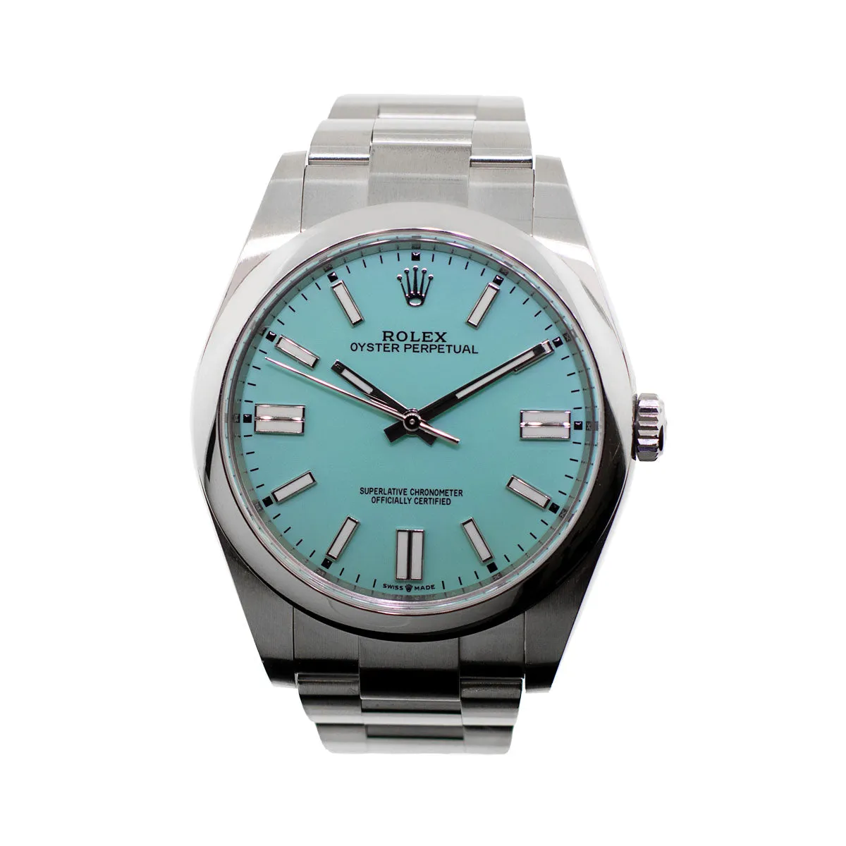 Rolex Oyster Perpetual 39mm Stainless Steel CUSTOM  Tiffany Blue Index Dial & Smooth Bezel 114300