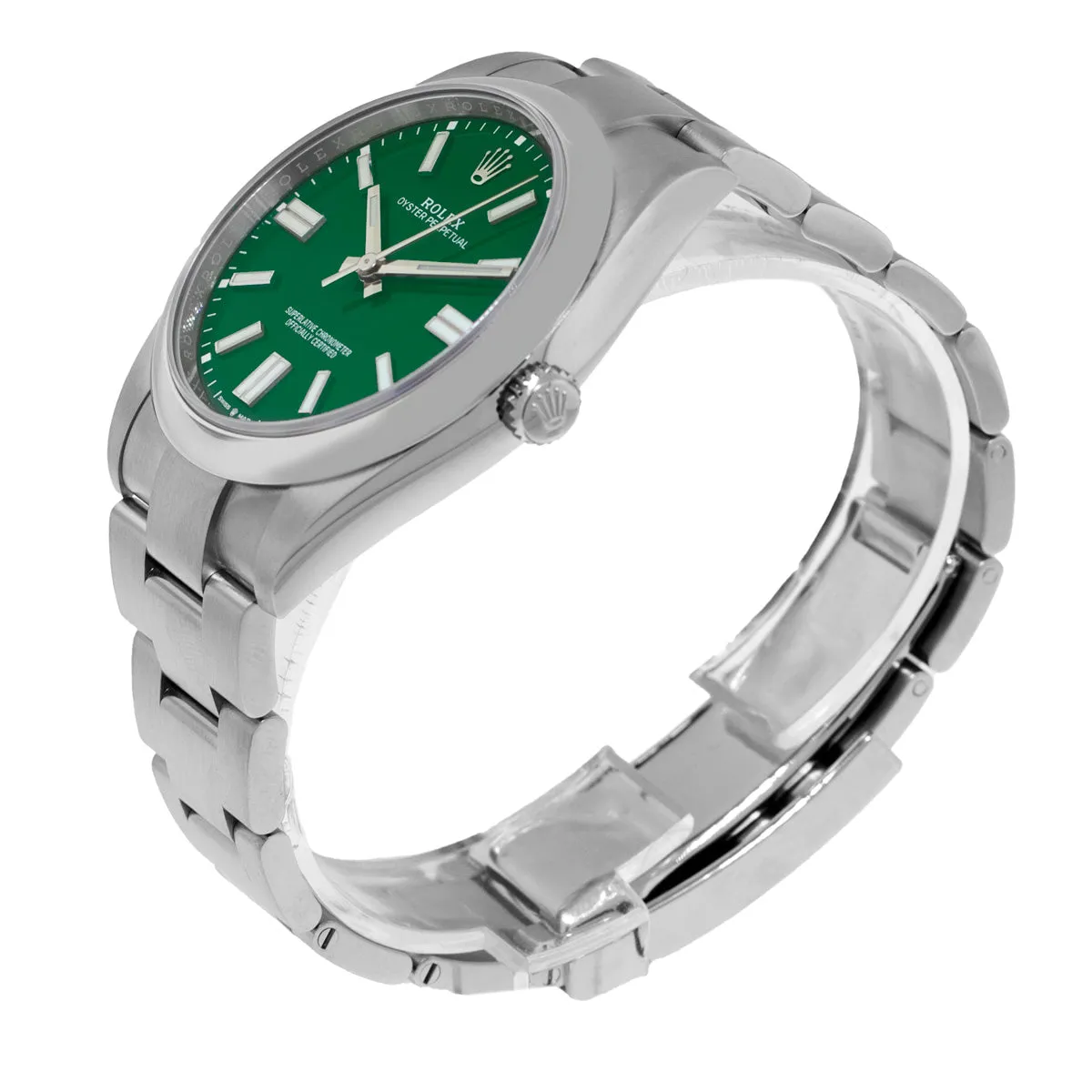 Rolex Oyster Perpetual 41mm Stainless Steel Green Index Dial & Smooth Bezel 124300