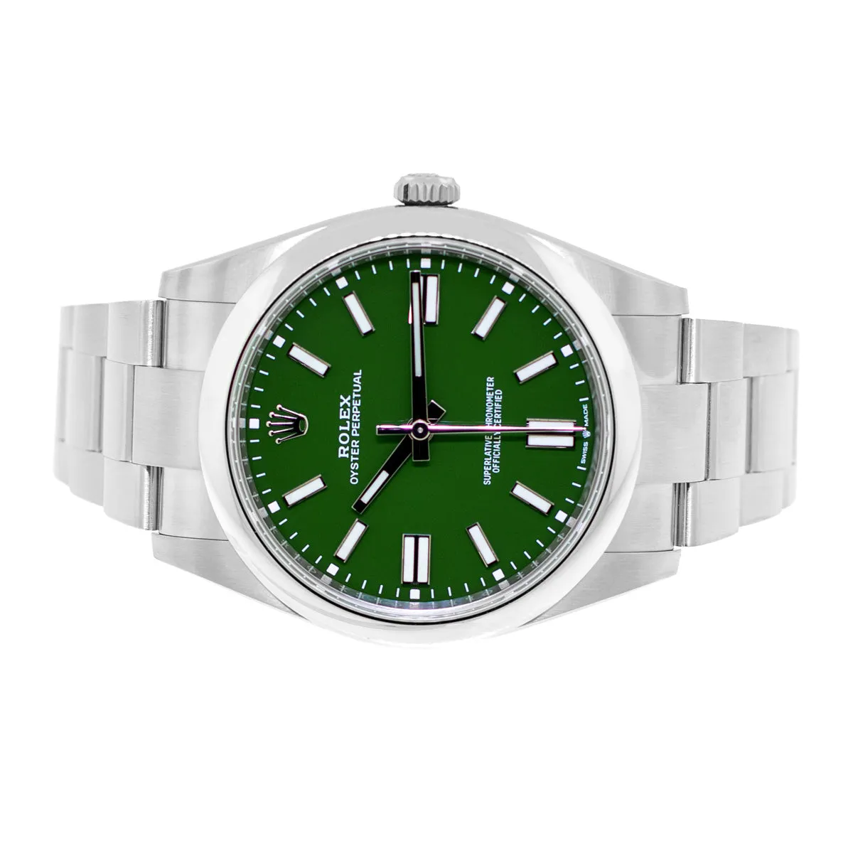 Rolex Oyster Perpetual 41mm Stainless Steel Green Index Dial & Smooth Bezel 124300