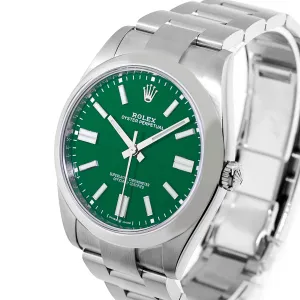 Rolex Oyster Perpetual 41mm Stainless Steel Green Index Dial & Smooth Bezel 124300
