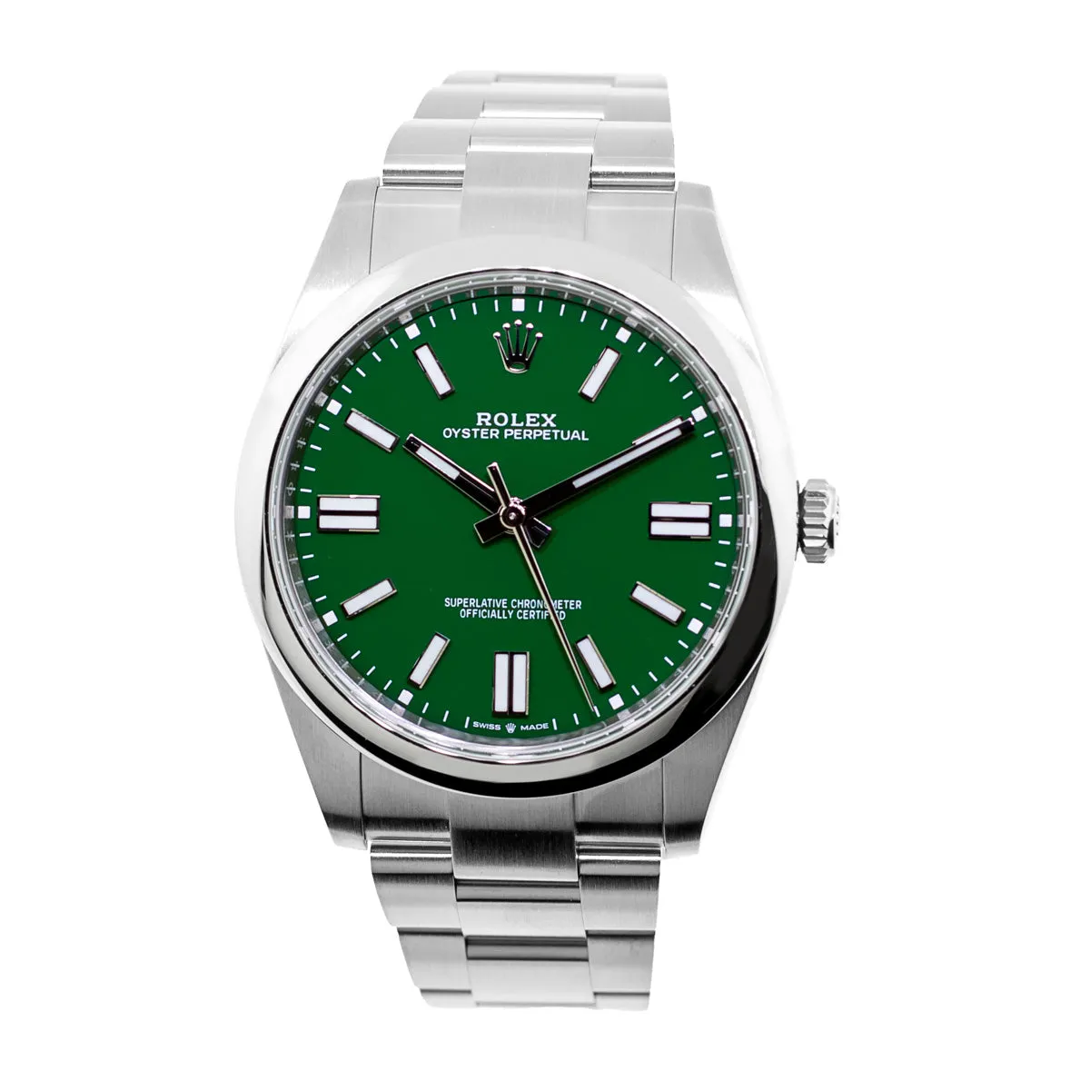 Rolex Oyster Perpetual 41mm Stainless Steel Green Index Dial & Smooth Bezel 124300