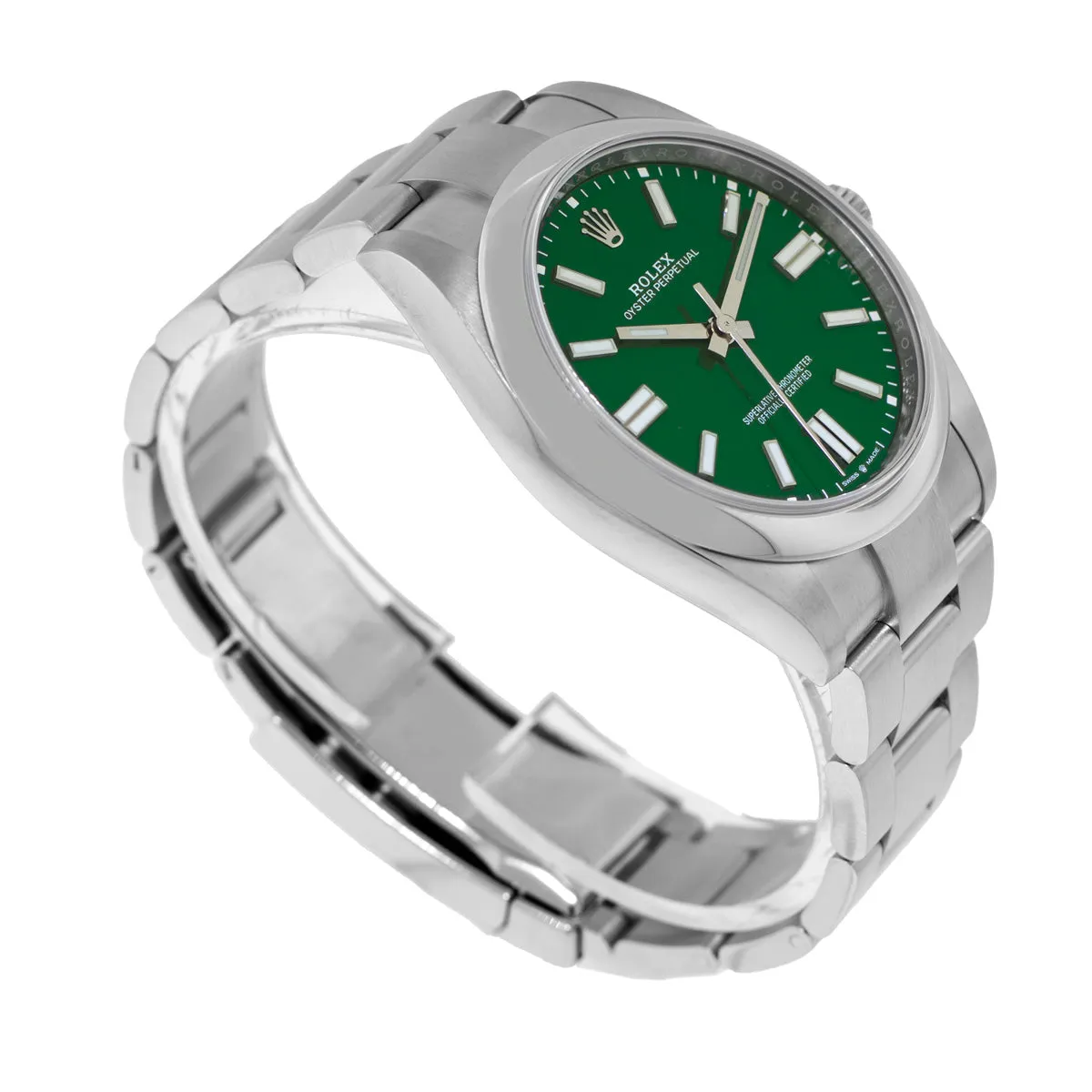 Rolex Oyster Perpetual 41mm Stainless Steel Green Index Dial & Smooth Bezel 124300