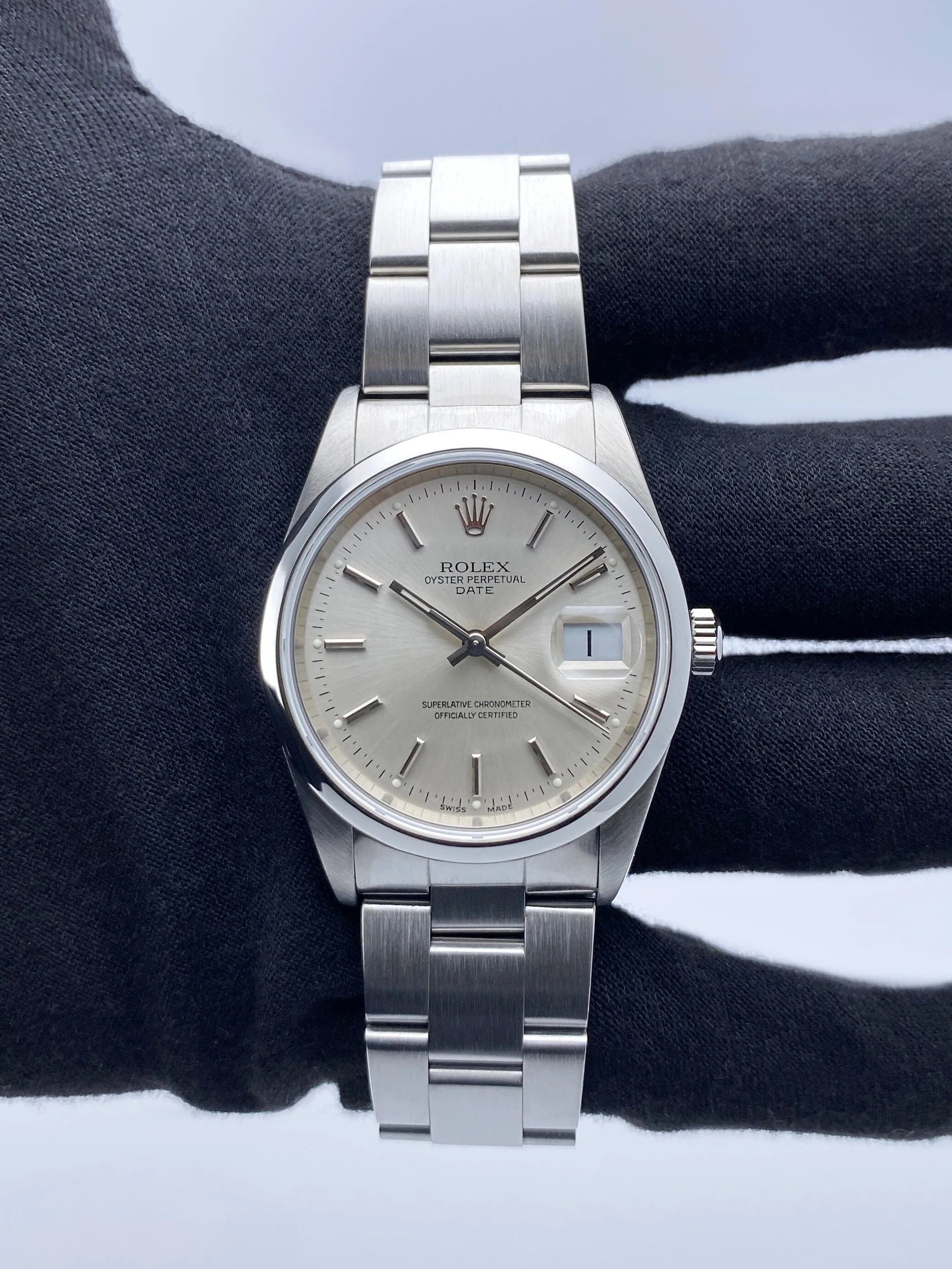 Rolex Oyster Perpetual Date 15200 Silver Dial Mens Watch