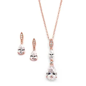 Rose Gold Bridal Necklace Set with Pave Top