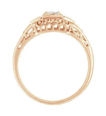Rose Gold Filigree 1920's Art Deco White Sapphires Engagement Ring