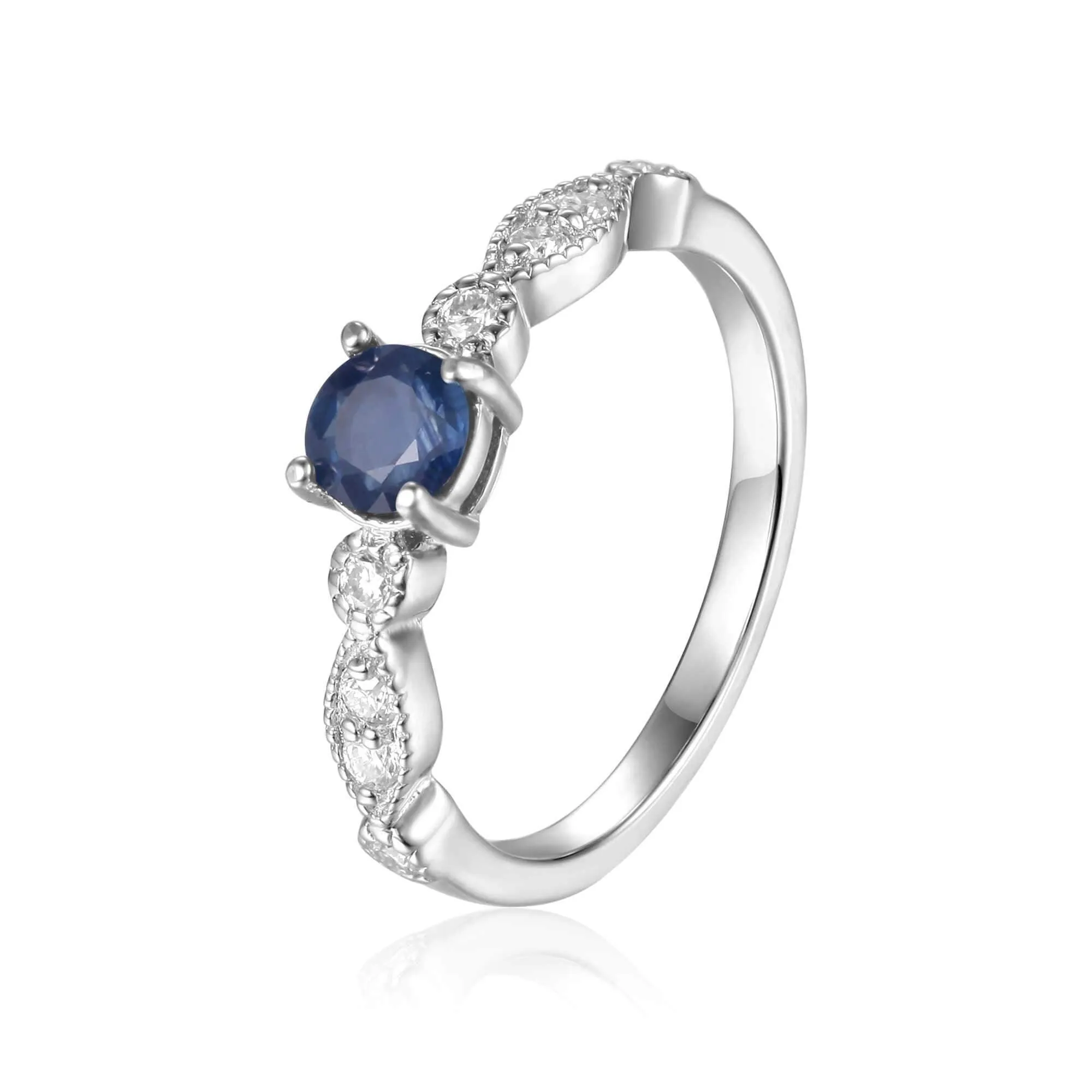 Round Blue Sapphire Solitaire Ring