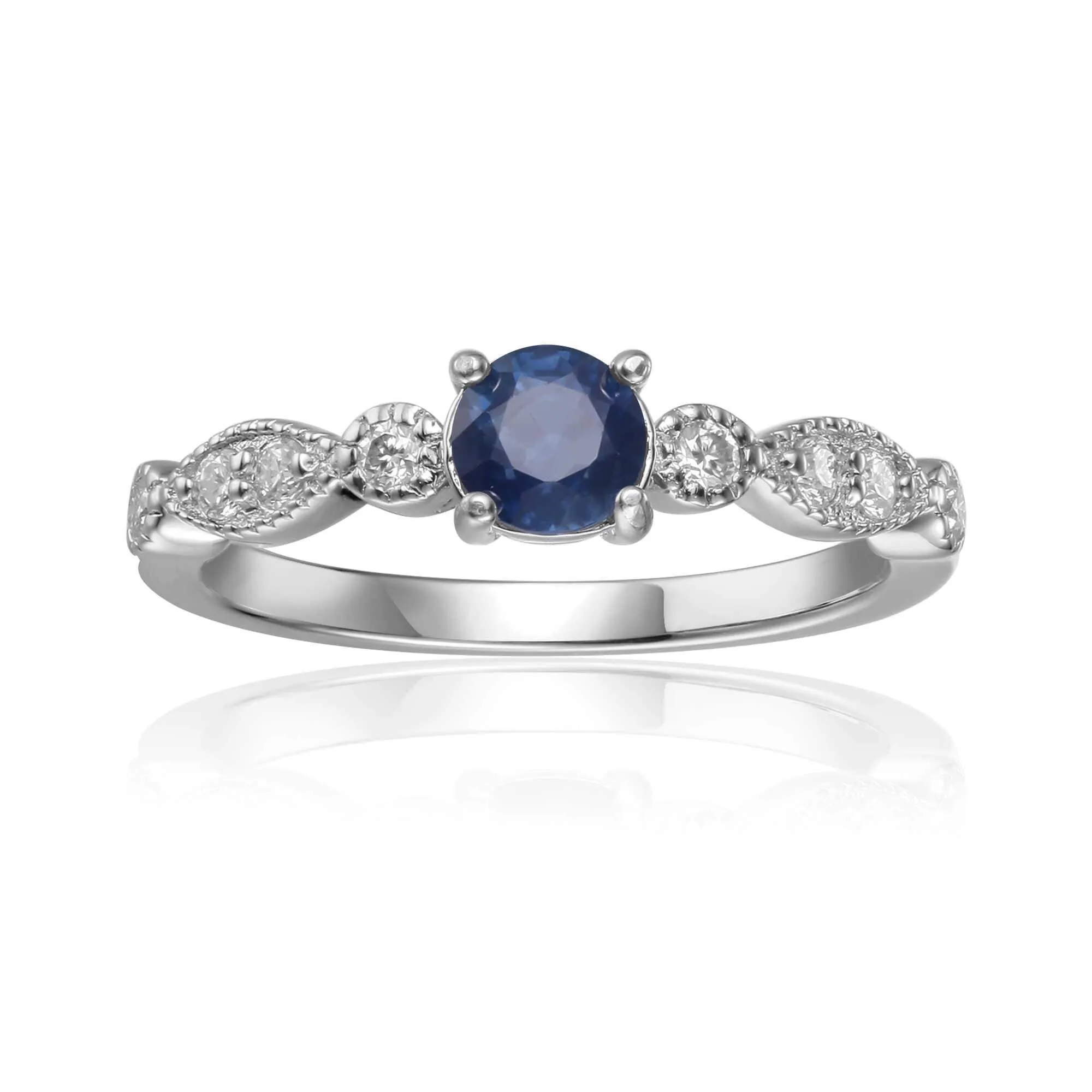 Round Blue Sapphire Solitaire Ring