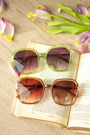 Rounded Square Screw Detail Side Arm Sunglasses