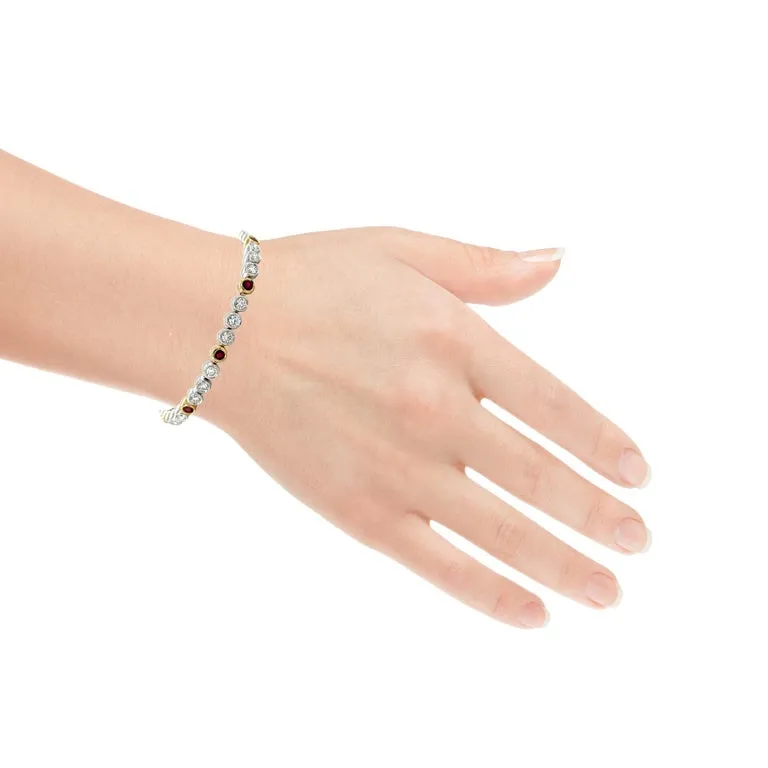 Ruby and Diamond Tennis Bracelet in 18k Gold, Bezel Setting
