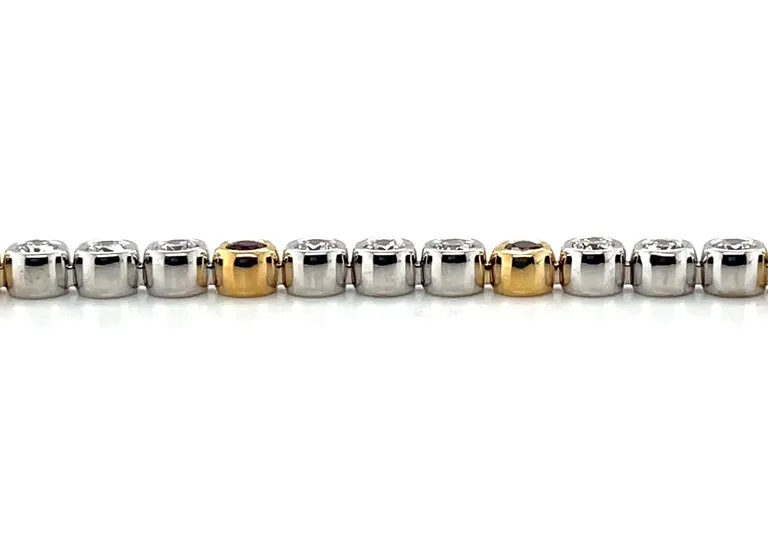 Ruby and Diamond Tennis Bracelet in 18k Gold, Bezel Setting
