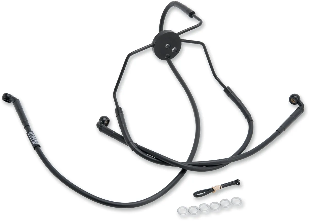 Russell R08782BC Extended Length Braided Front Brake Line Kit -  12in. Length Upper - Black
