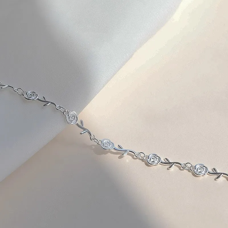 S925 Silver Frosted Rose Bracelet