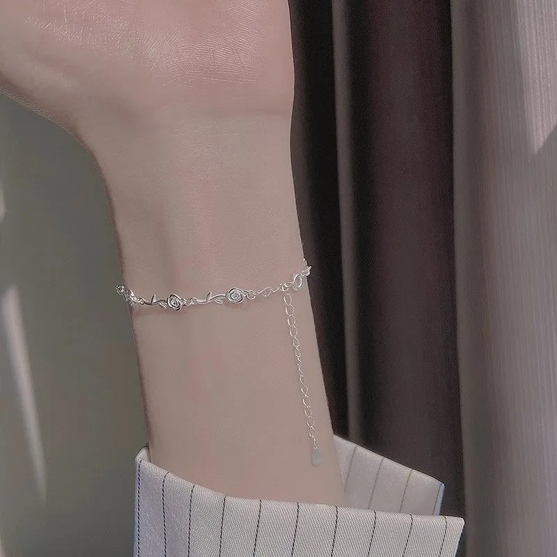 S925 Silver Frosted Rose Bracelet