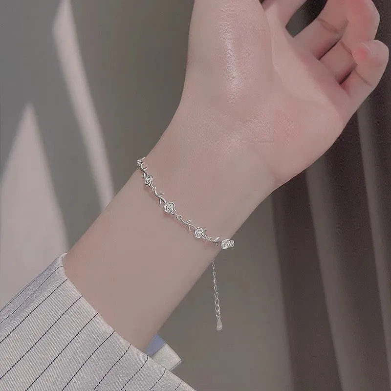 S925 Silver Frosted Rose Bracelet