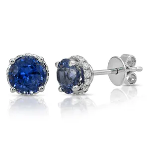 Sapphire and Diamond Stud Earrings in 18 White Gold
