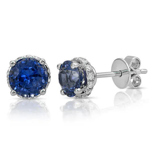 Sapphire and Diamond Stud Earrings in 18 White Gold