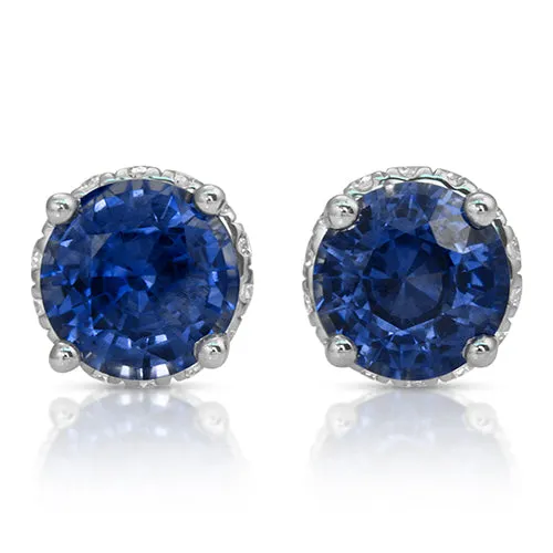 Sapphire and Diamond Stud Earrings in 18 White Gold
