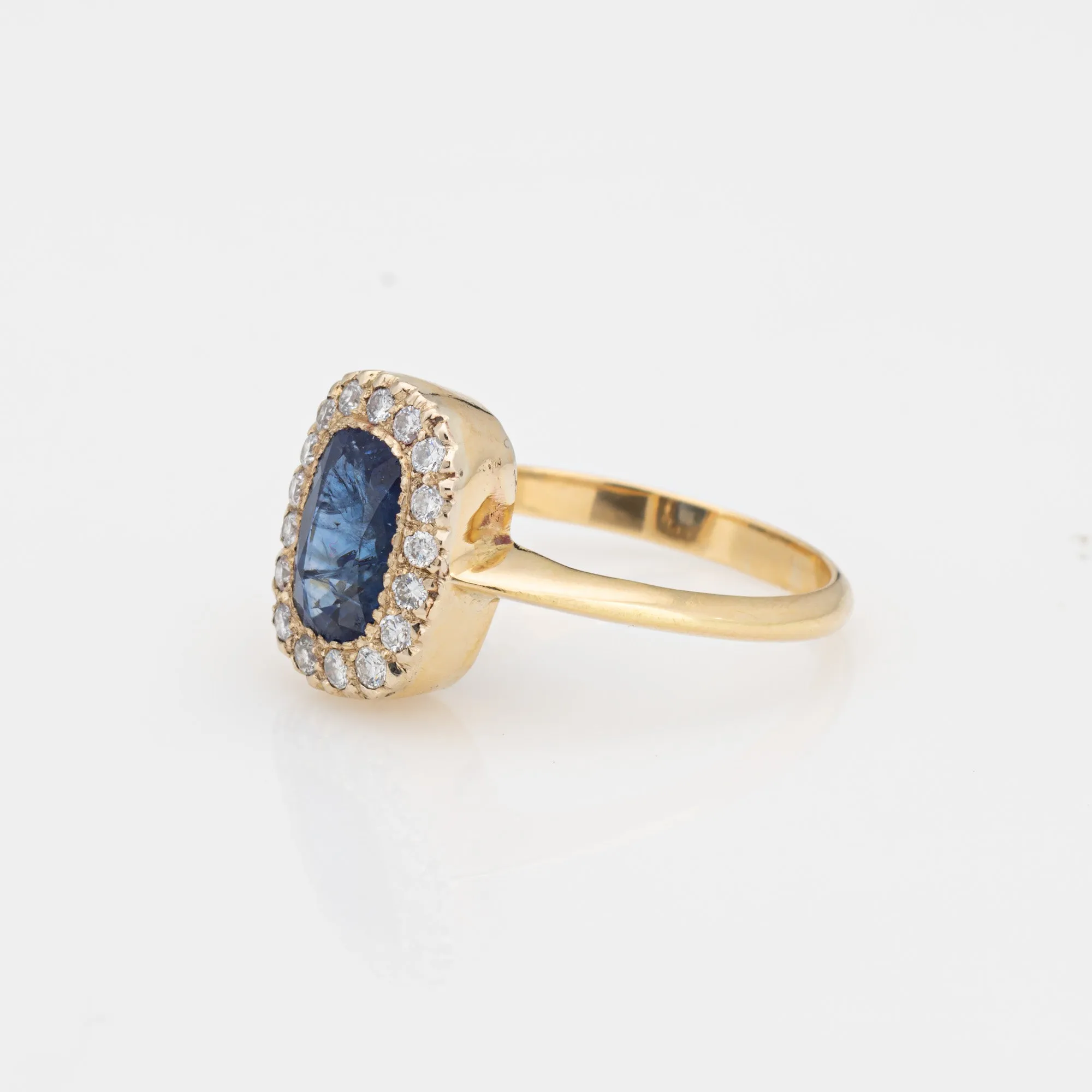 Sapphire Diamond Ring Vintage Gemstone Engagement 18k Yellow Gold Princess 6.75
