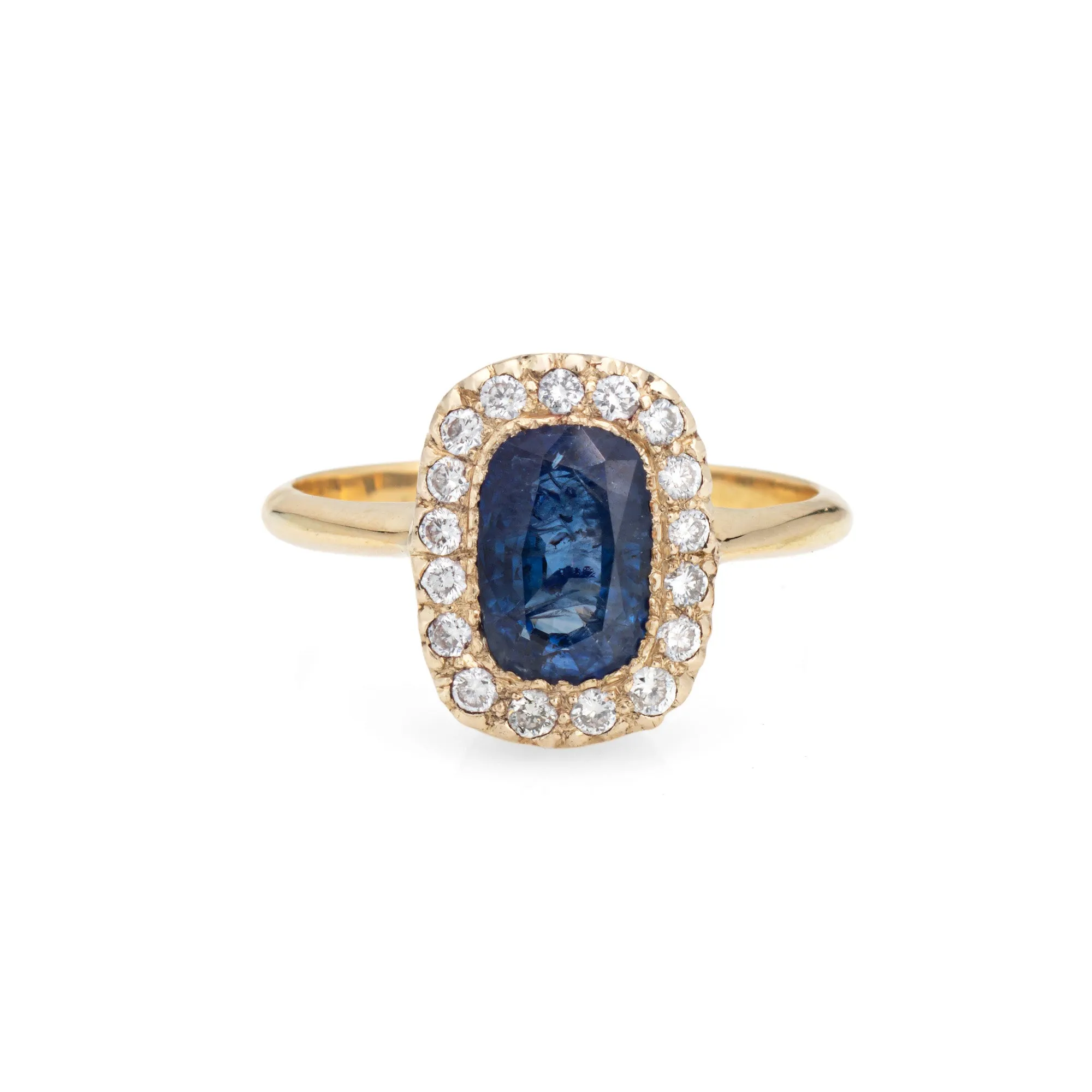 Sapphire Diamond Ring Vintage Gemstone Engagement 18k Yellow Gold Princess 6.75