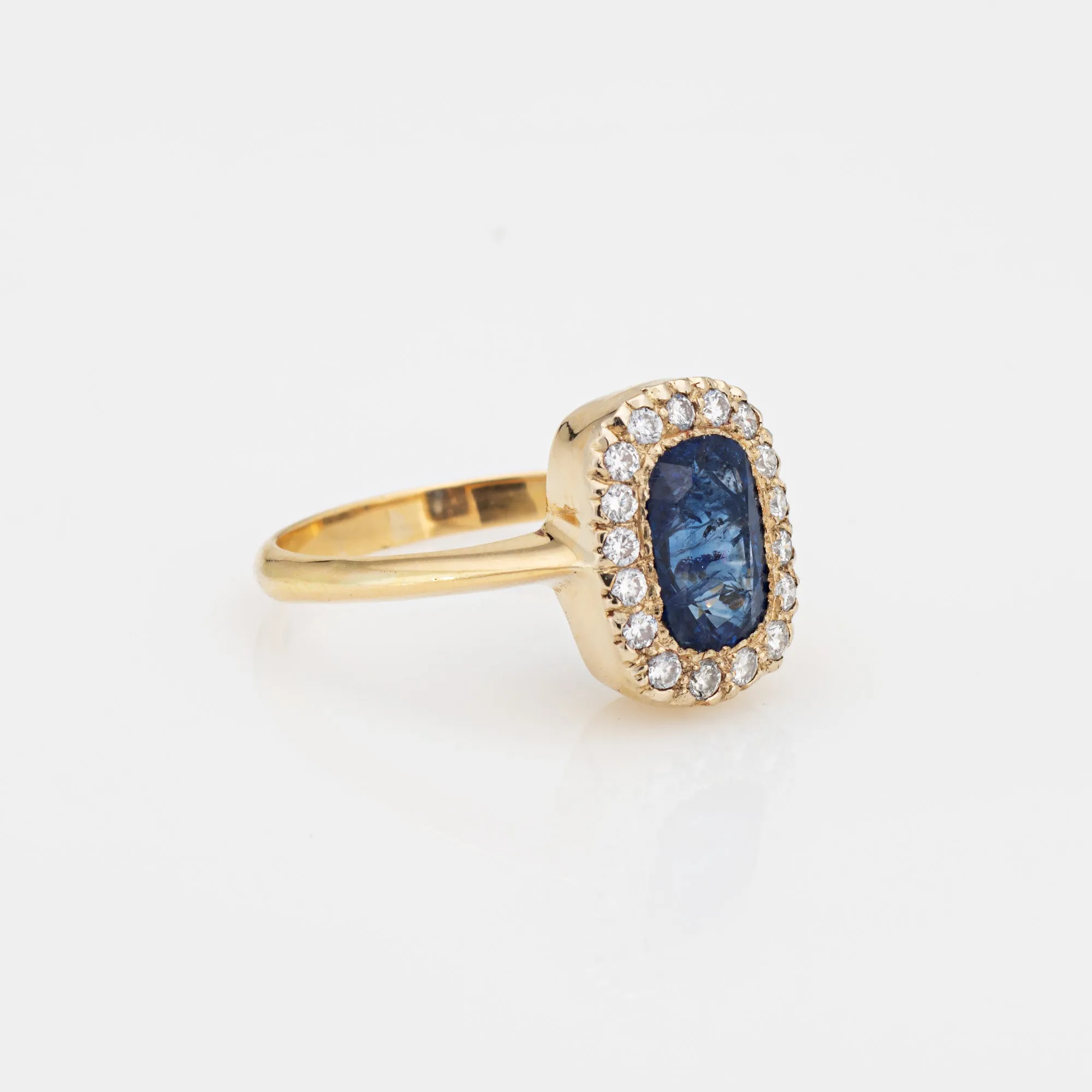 Sapphire Diamond Ring Vintage Gemstone Engagement 18k Yellow Gold Princess 6.75