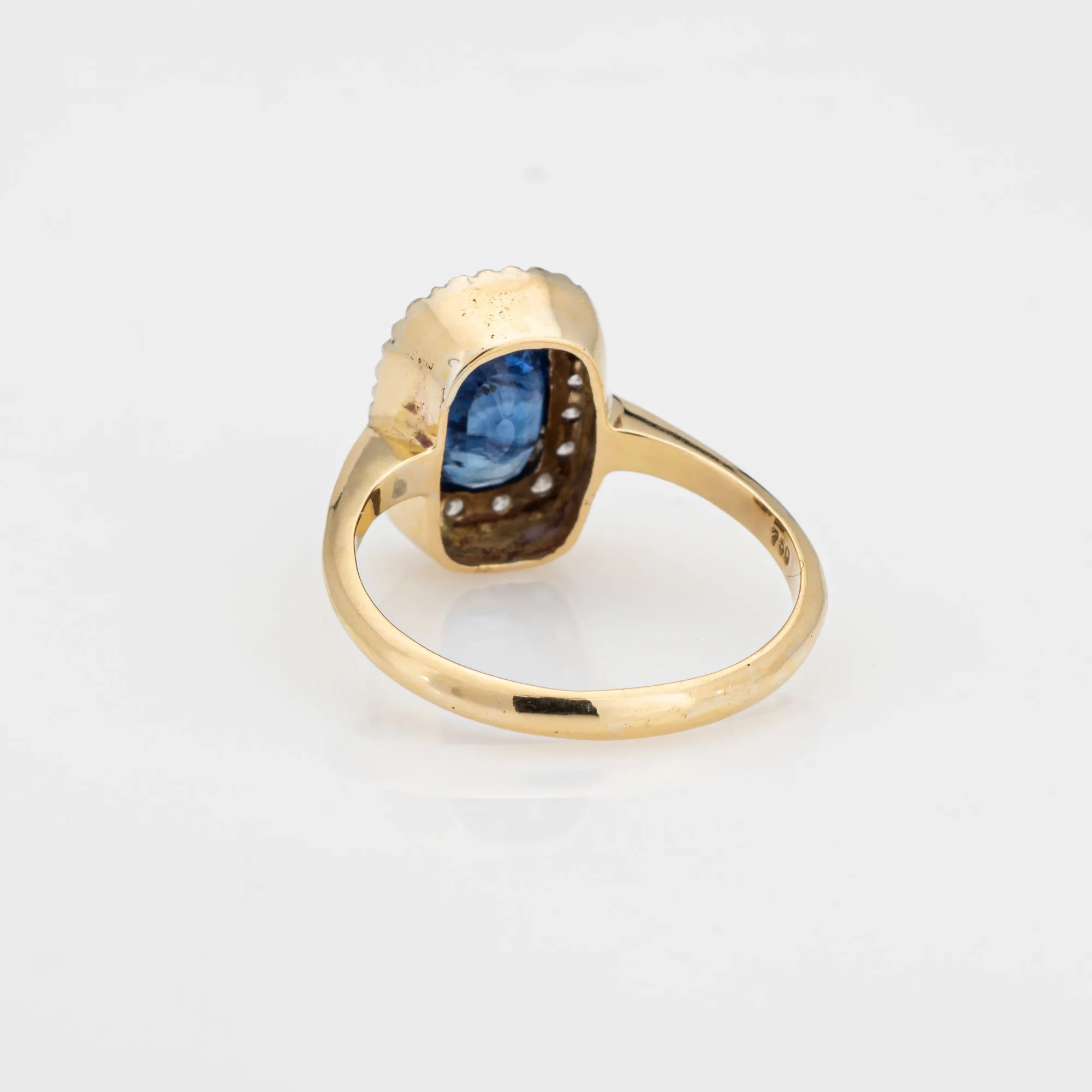 Sapphire Diamond Ring Vintage Gemstone Engagement 18k Yellow Gold Princess 6.75