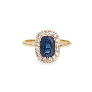 Sapphire Diamond Ring Vintage Gemstone Engagement 18k Yellow Gold Princess 6.75