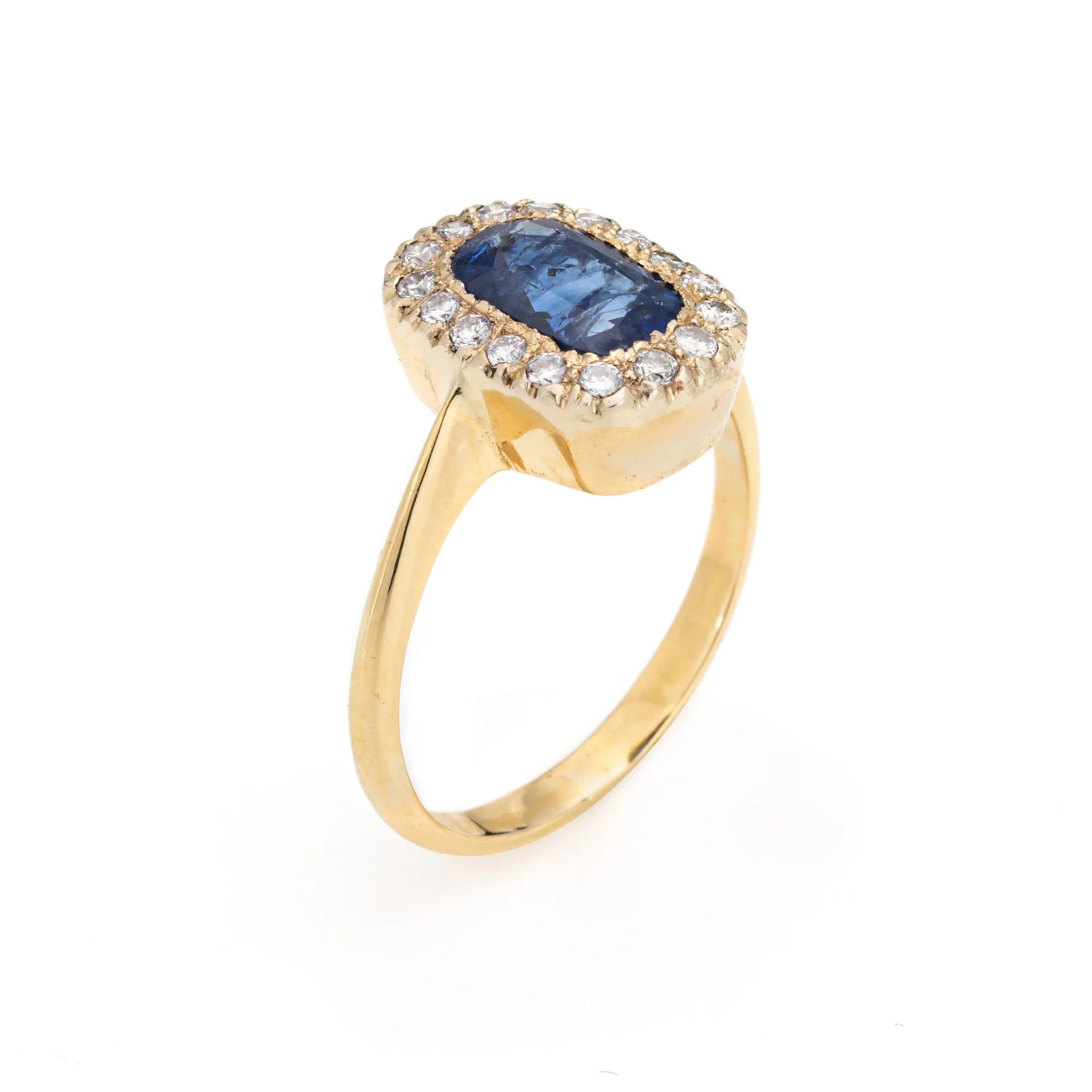 Sapphire Diamond Ring Vintage Gemstone Engagement 18k Yellow Gold Princess 6.75