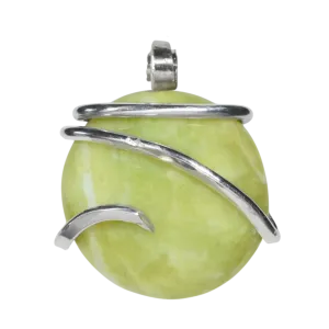 Serpentine Handmade Stone Pendant Wrapped in Silver