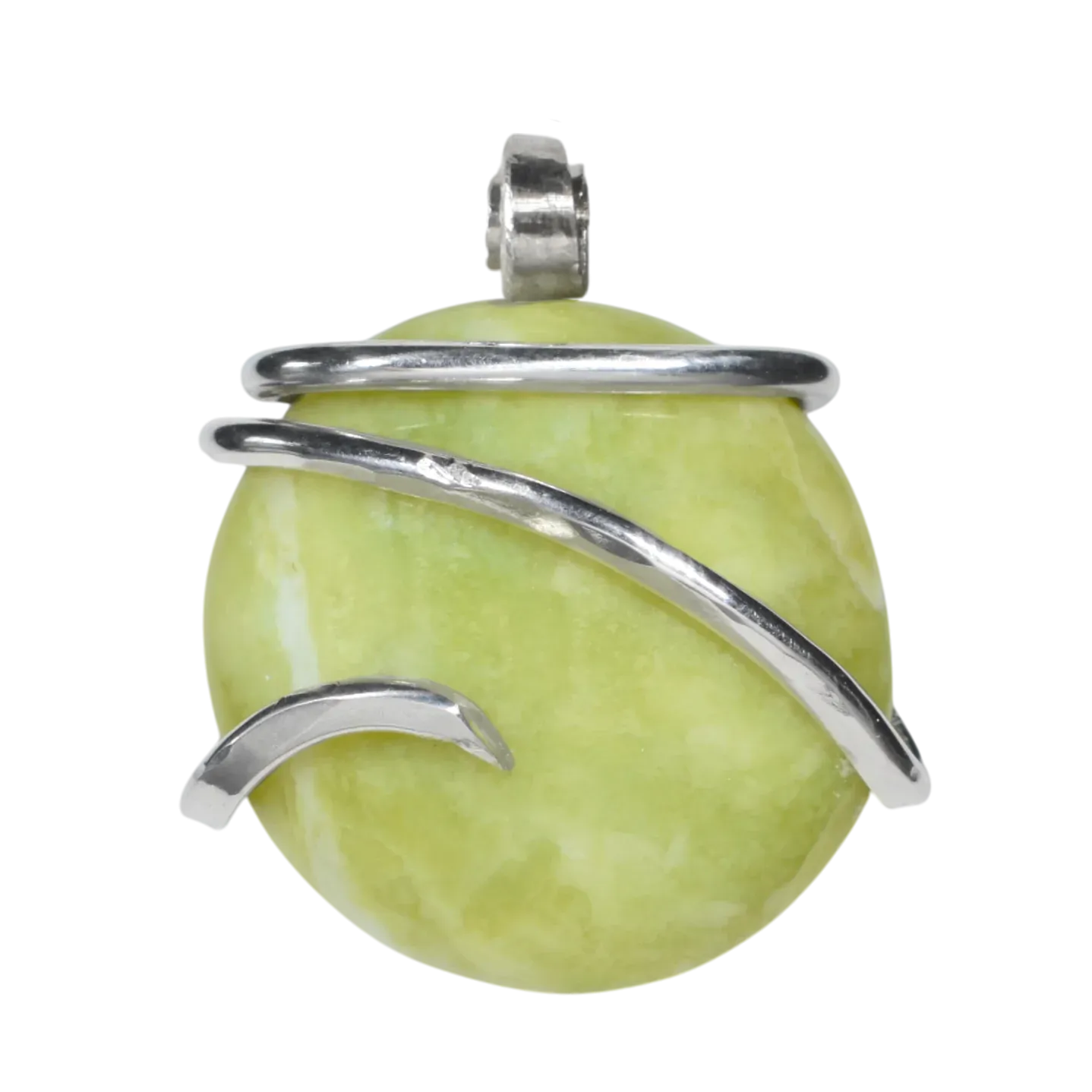 Serpentine Handmade Stone Pendant Wrapped in Silver