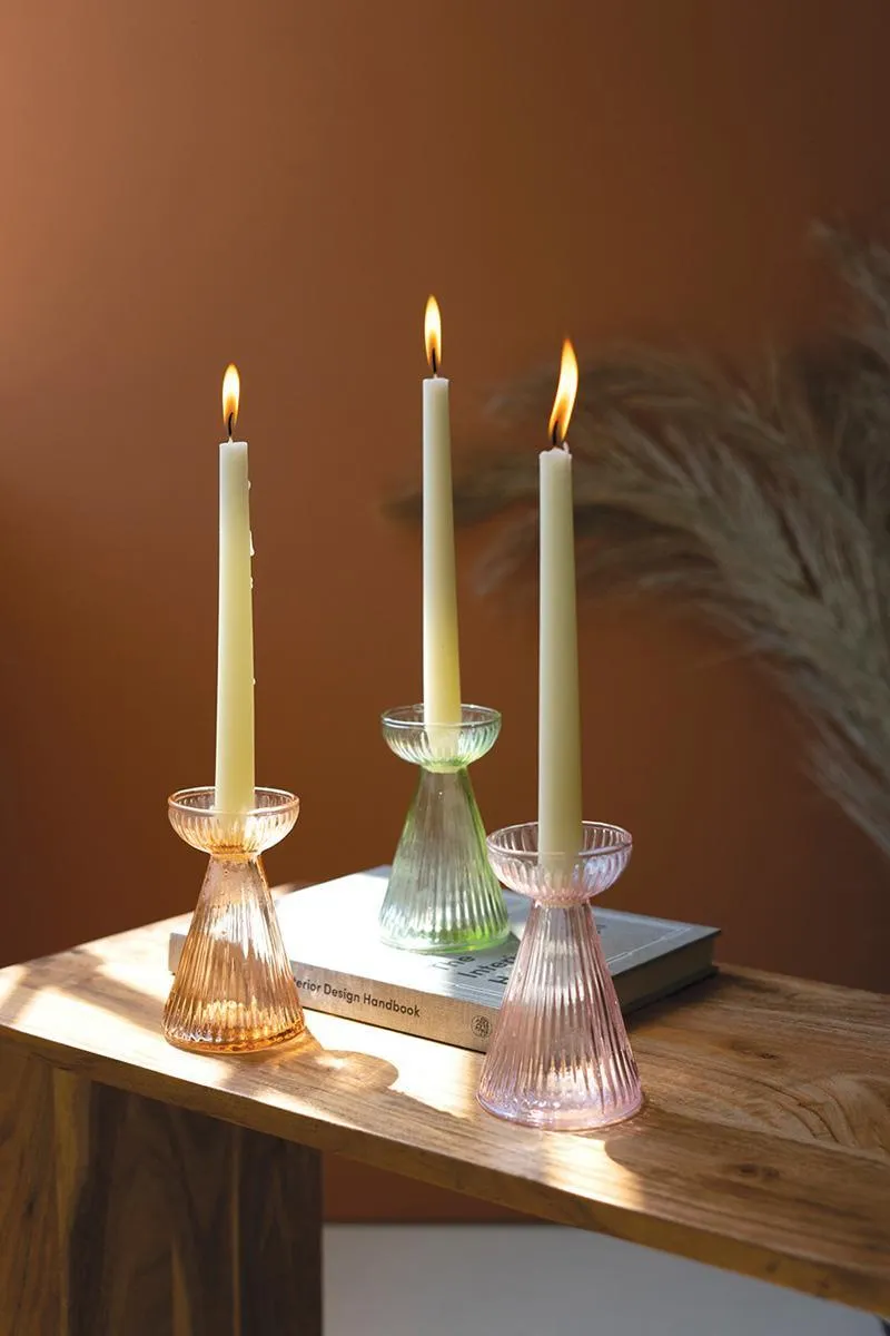 Set of 3 Glass Vase and Taper Holders (Pack of 2)