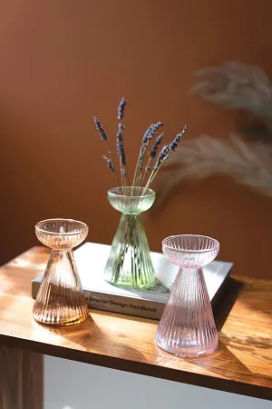 Set of 3 Glass Vase and Taper Holders (Pack of 2)