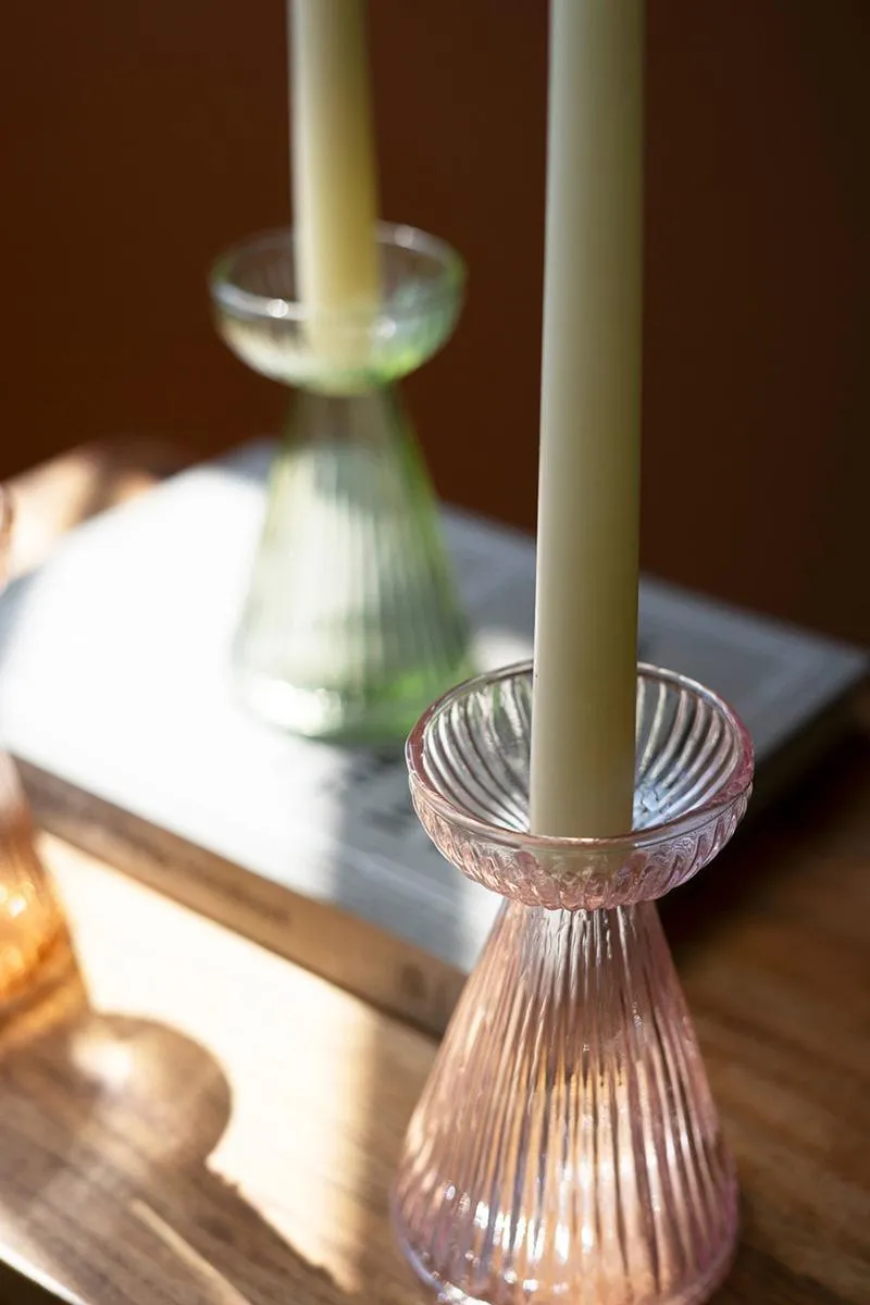 Set of 3 Glass Vase and Taper Holders (Pack of 2)