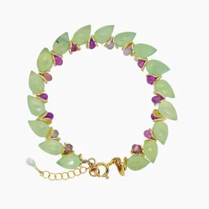 Signature Prehnite Herringbone with Pink Sapphire Gold Bracelet