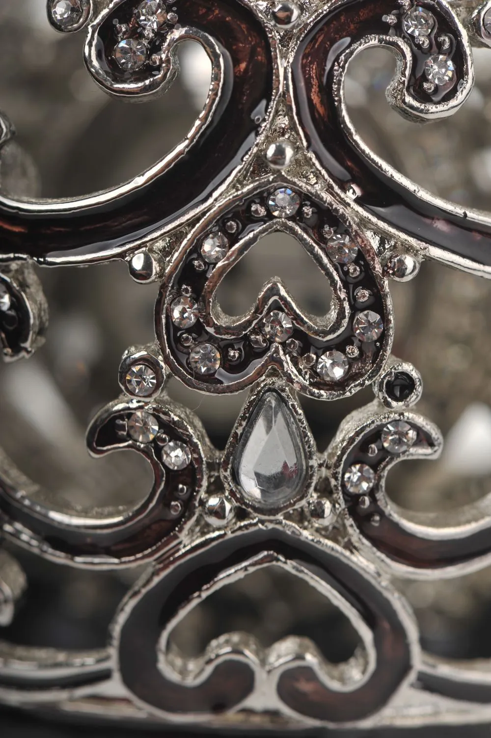 Silver & Black Faberge Style Egg with a Clock Inside