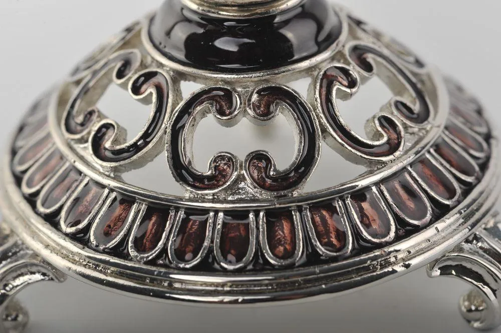 Silver & Black Faberge Style Egg with a Clock Inside