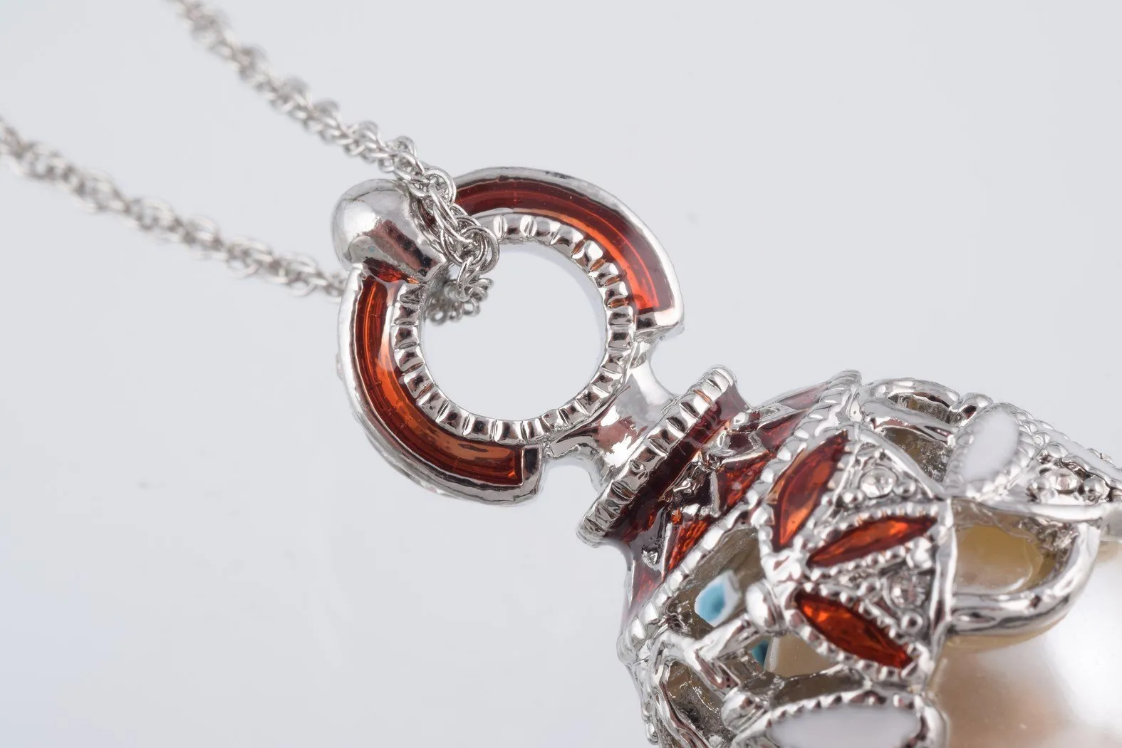 Silver & Red Pearl Egg Pendant Necklace