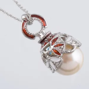 Silver & Red Pearl Egg Pendant Necklace