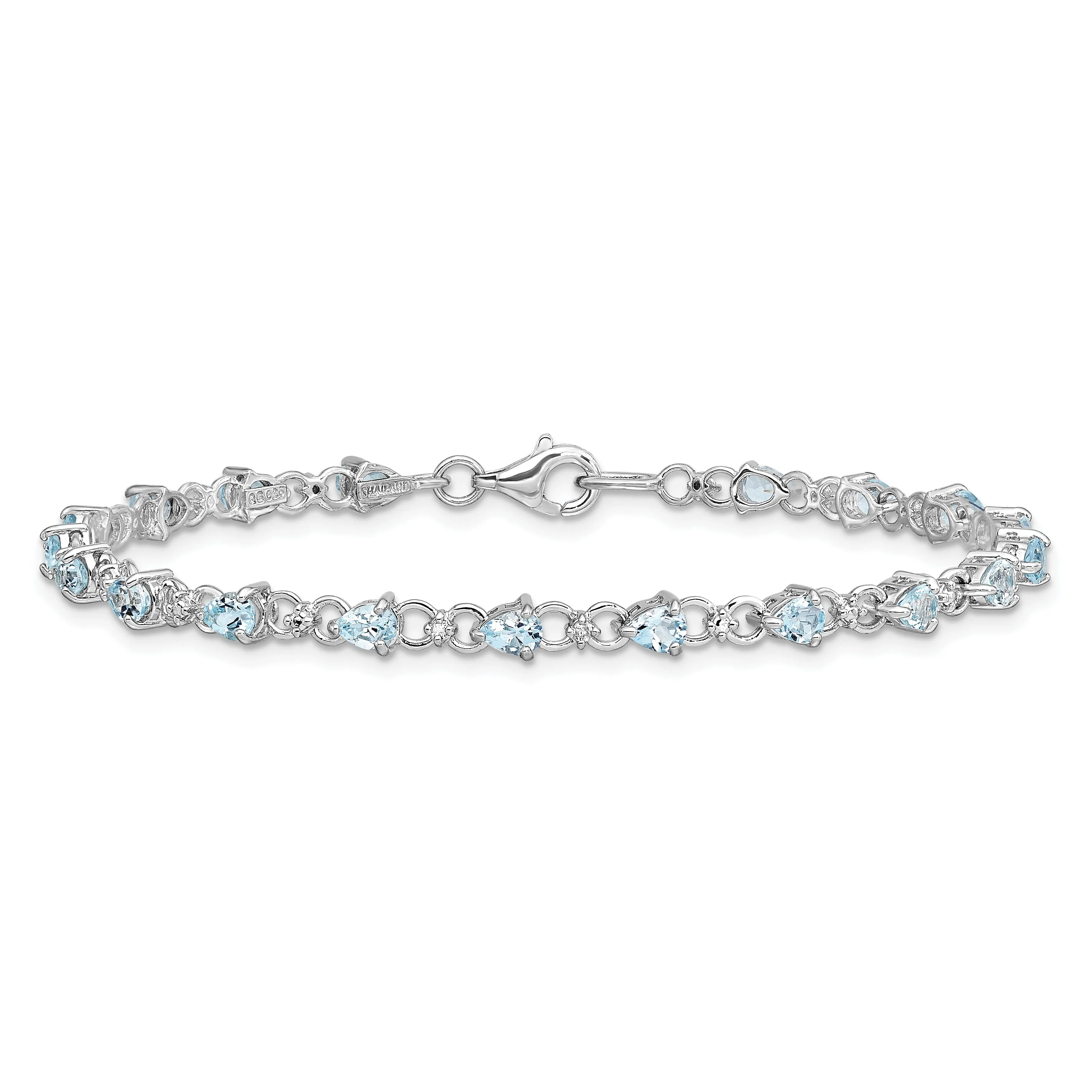Silver Aquamarine Gemstone Diamond Bracelet