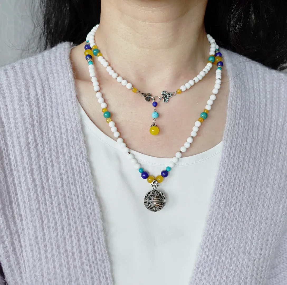 Silver Auspicious Cloud Locket Tridacna Necklace