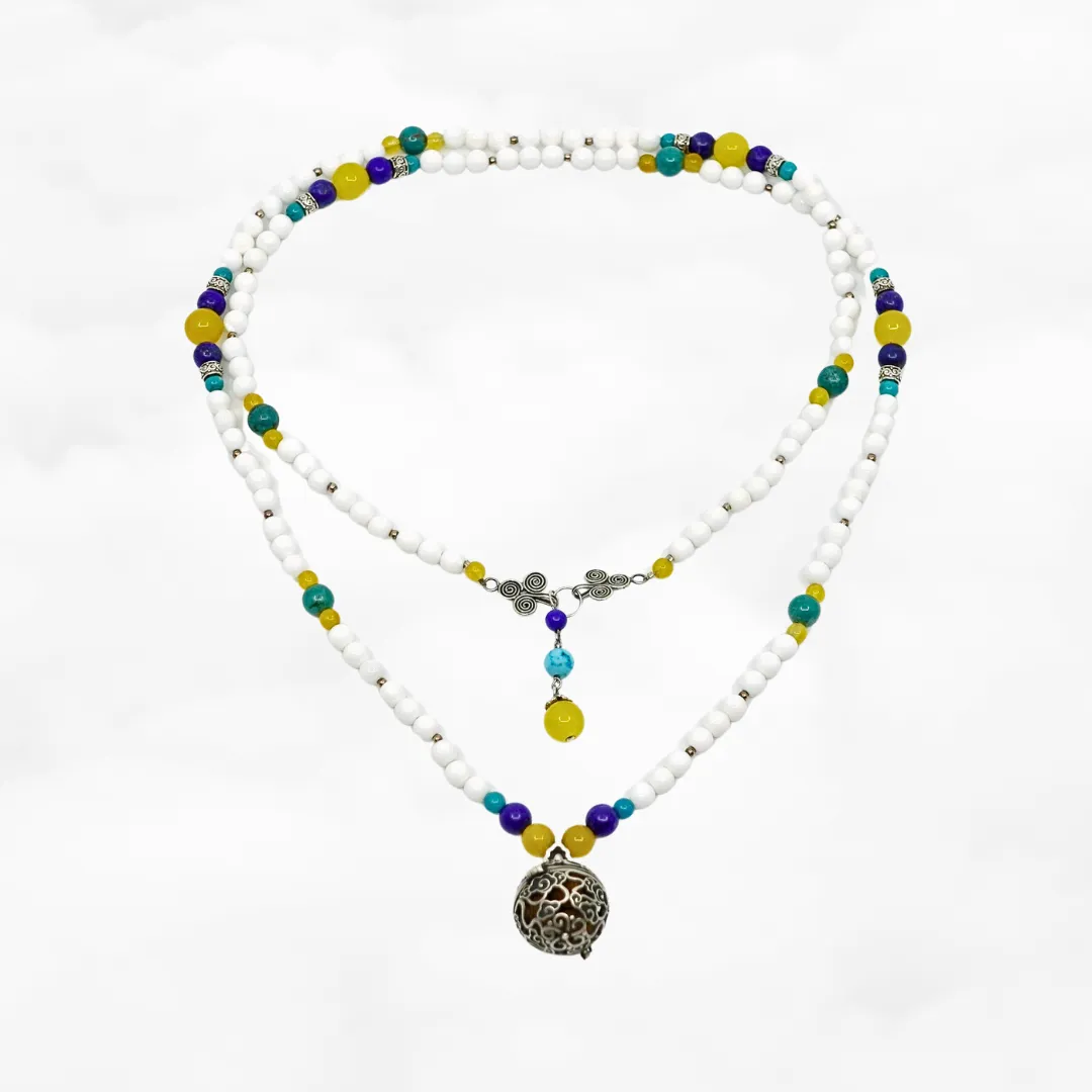 Silver Auspicious Cloud Locket Tridacna Necklace