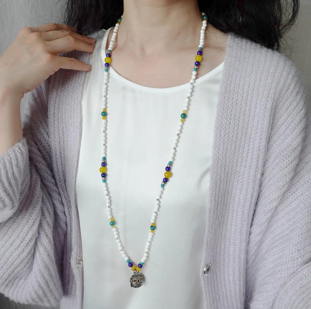 Silver Auspicious Cloud Locket Tridacna Necklace