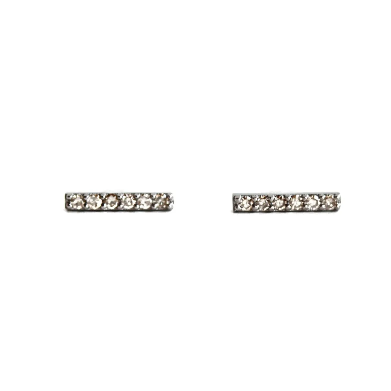Silver Dainty Single Row Diamond Bar Studs