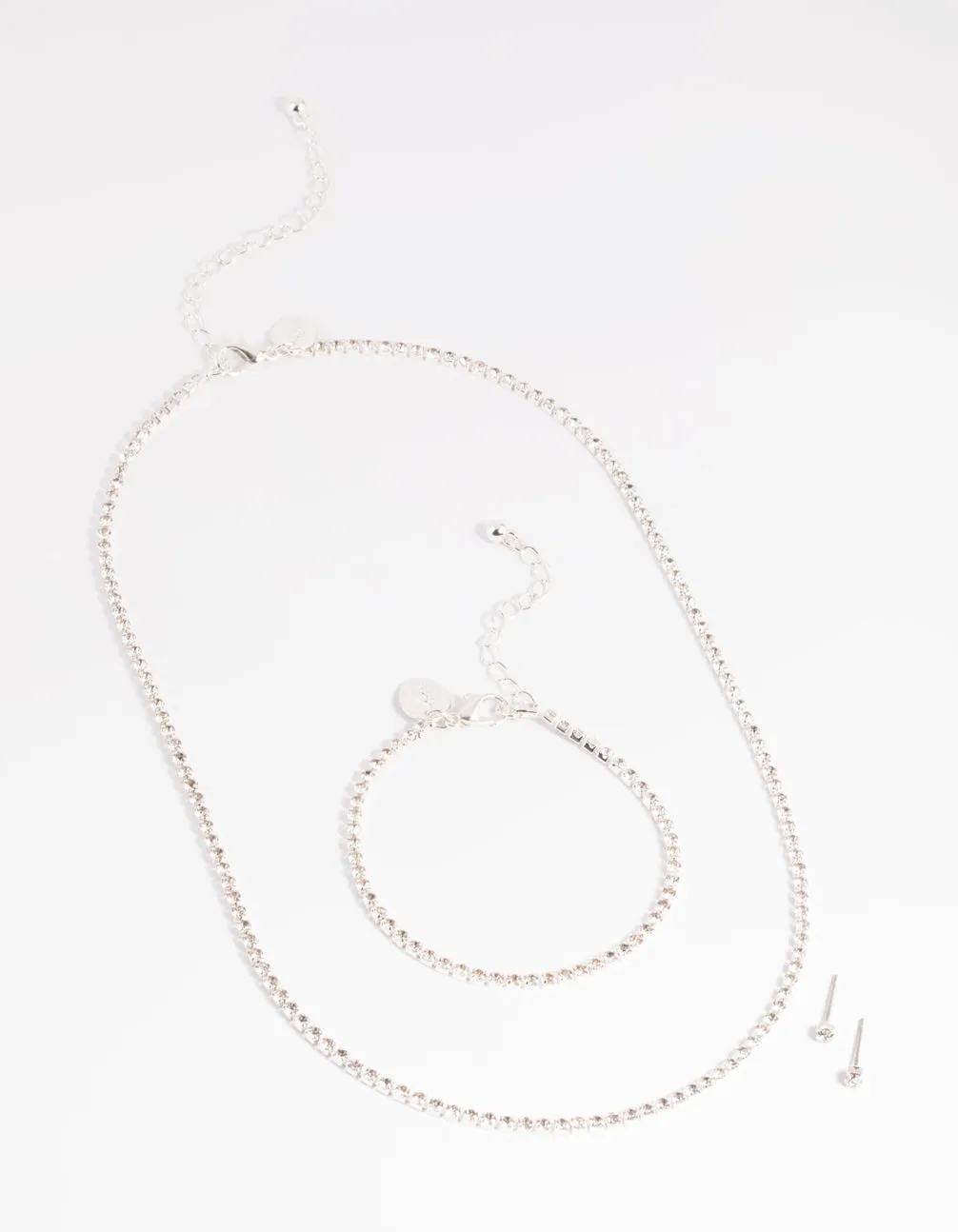 Silver Diamante Necklace Bracelet & Earrings Set