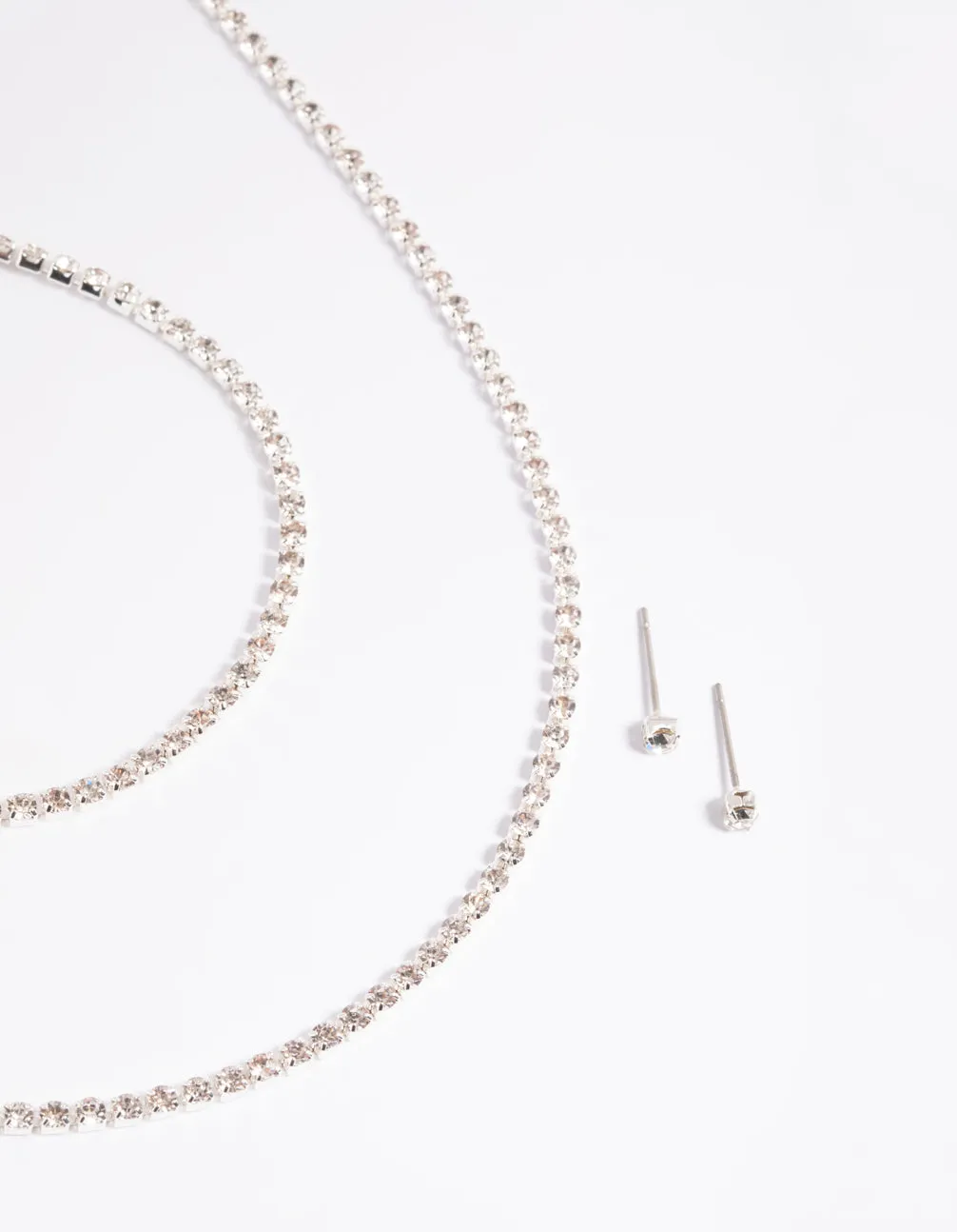 Silver Diamante Necklace Bracelet & Earrings Set