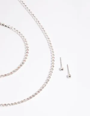 Silver Diamante Necklace Bracelet & Earrings Set