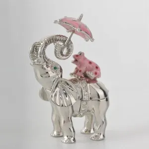 Silver Elephant Holding an Umbrella
