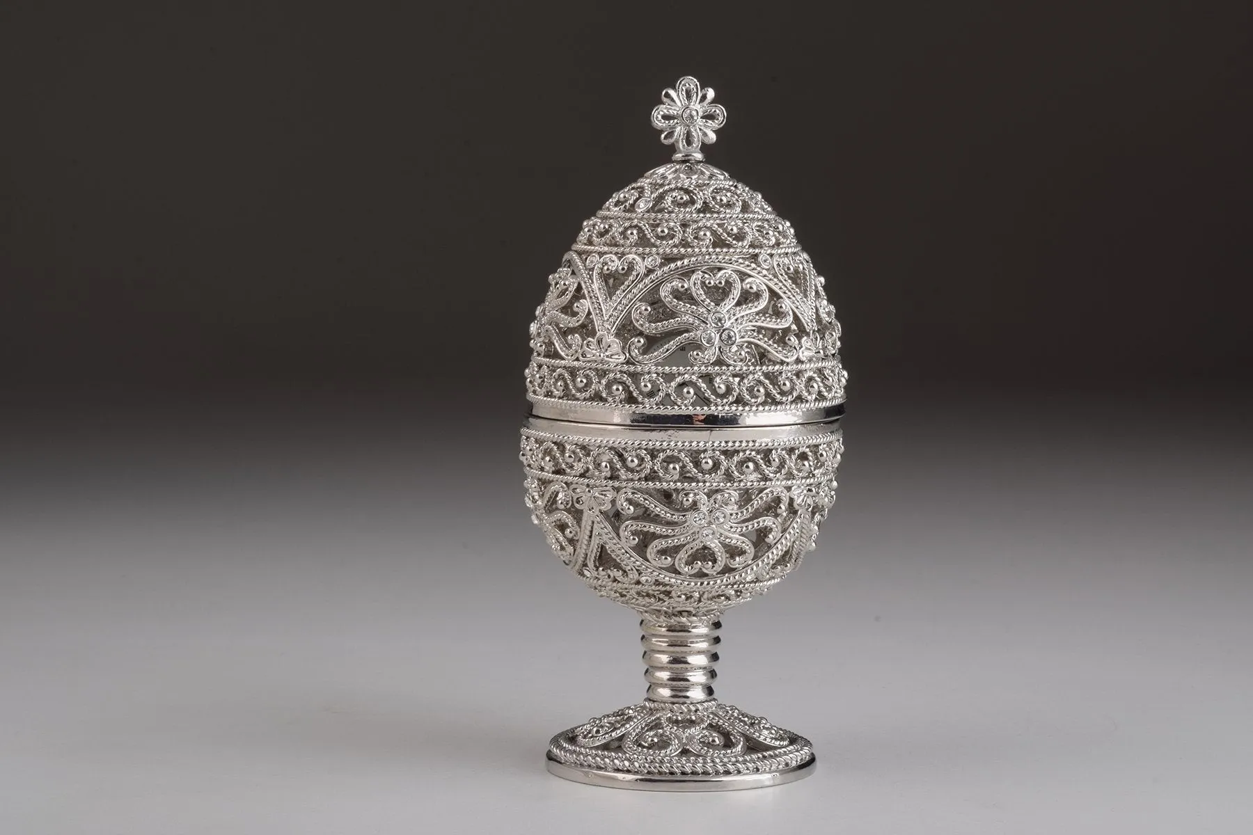 Silver Faberge Egg with Clock Inside